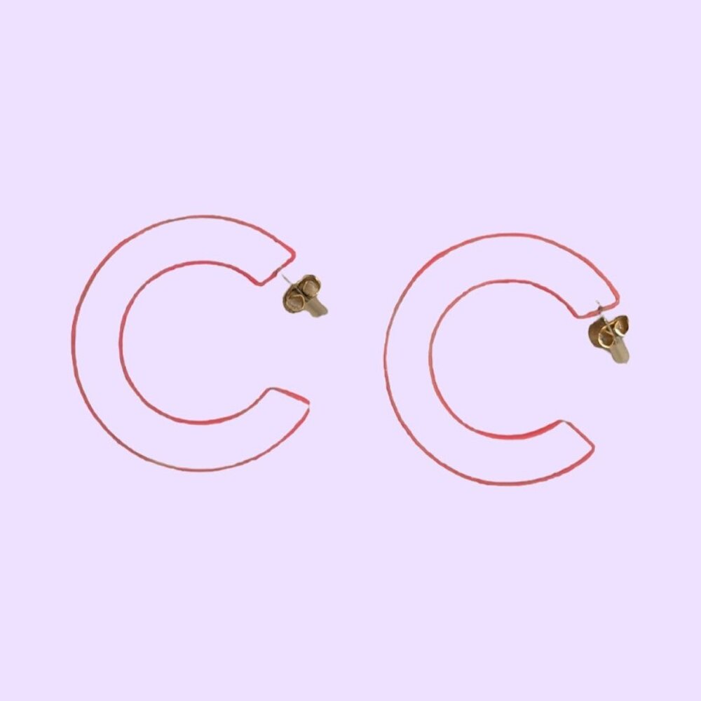 C shaped pink lined earrings